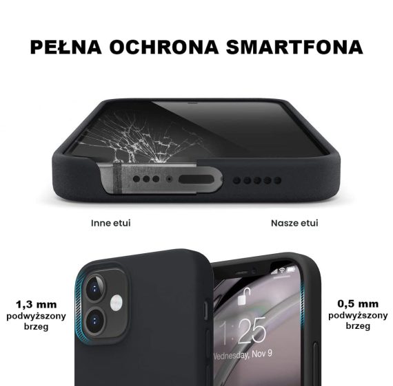 Etui do iPhone 12 silikonowe z mikrofibrą premium soft touch, czarne
