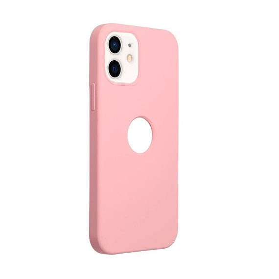 Etui do iPhone 12 Mini silikonowe cienkie z widocznym logo pudrowo-różowe