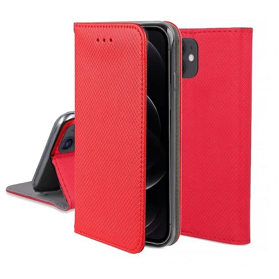 Etui do iPhone 12 książkowe na magnes z trwałego niebrudzącego się materiału, czerwone