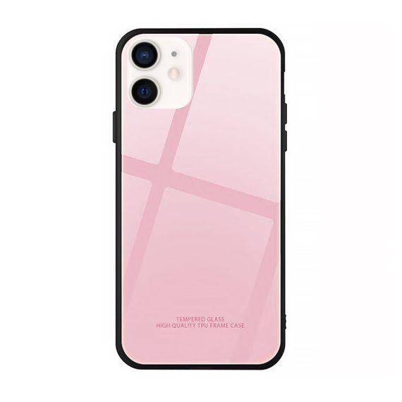 Etui do iPhone 12 trwałe ze szklaną różową powierzchnią