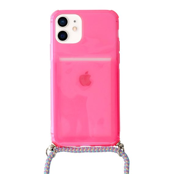 Etui do iPhone 12 Mini różowe wzmacniane crossbody ze smyczą jak torebka