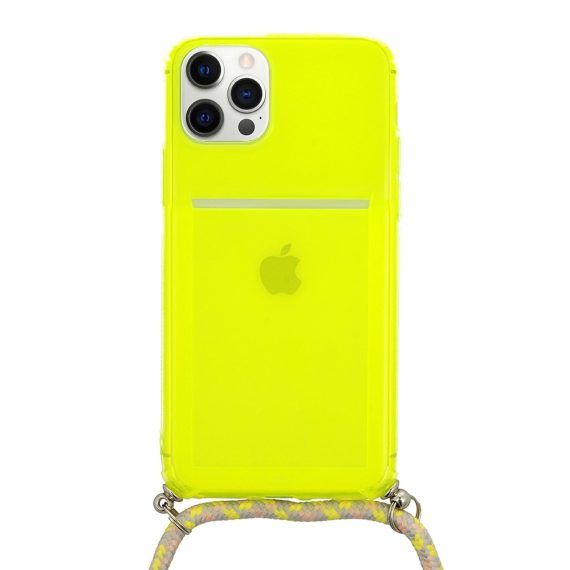 Etui do iPhone 12 Pro Max limonkowe wzmacniane crossbody ze smyczą jak torebka