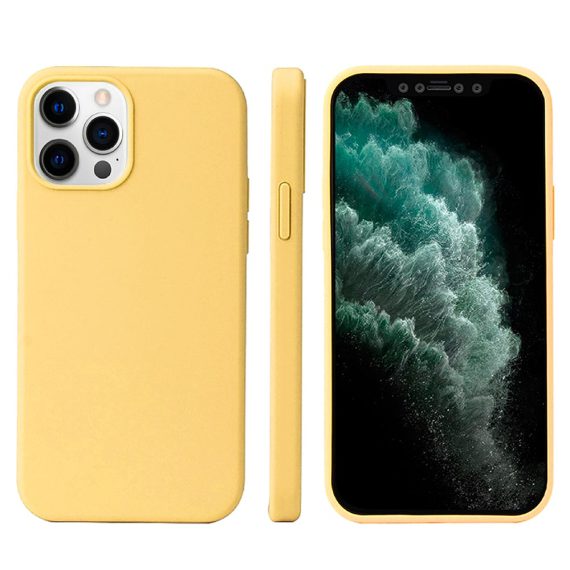 Etui do iPhone 13 Pro silikonowe z mikrofibrą premium soft touch szafranowy żółty