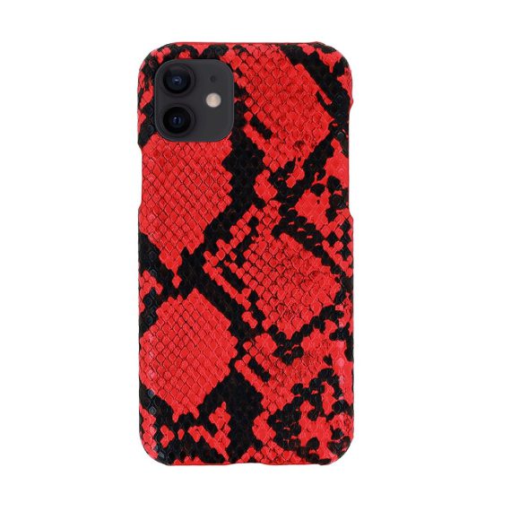 Etui do iPhone 12 Mini stylowe eleganckie wężowa skóra czerwono-czarne