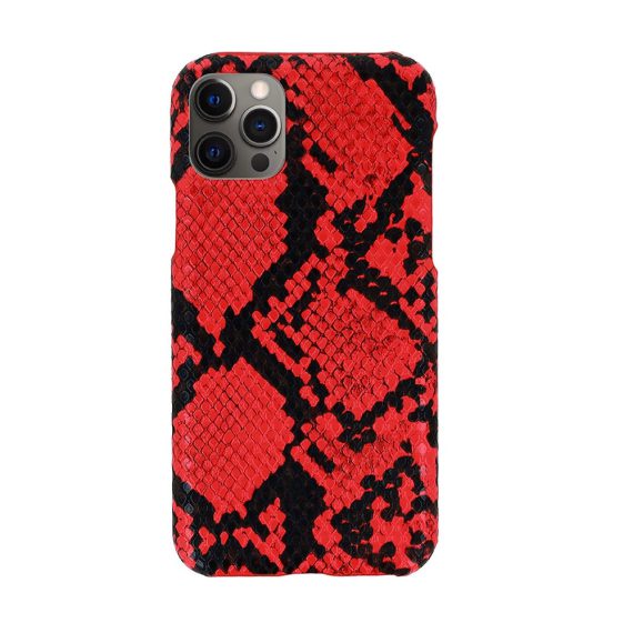 Etui do iPhone 12 Pro Max stylowe eleganckie wężowa skóra czerwono-czarne
