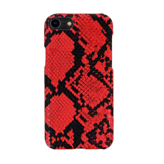 Etui do iPhone SE2020/8/7 eleganckie stylowe wężowa skóra czerwono-czarne