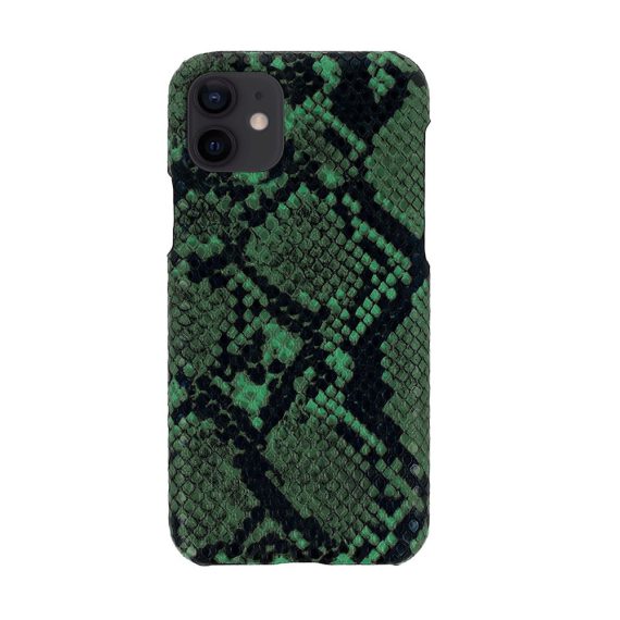 Etui do iPhone 12 Mini stylowe eleganckie wężowa skóra zielono-czarne