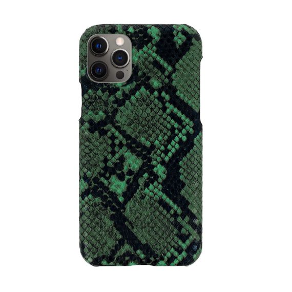 Etui do iPhone 12 Pro Max stylowe eleganckie wężowa skóra zielono-czarne