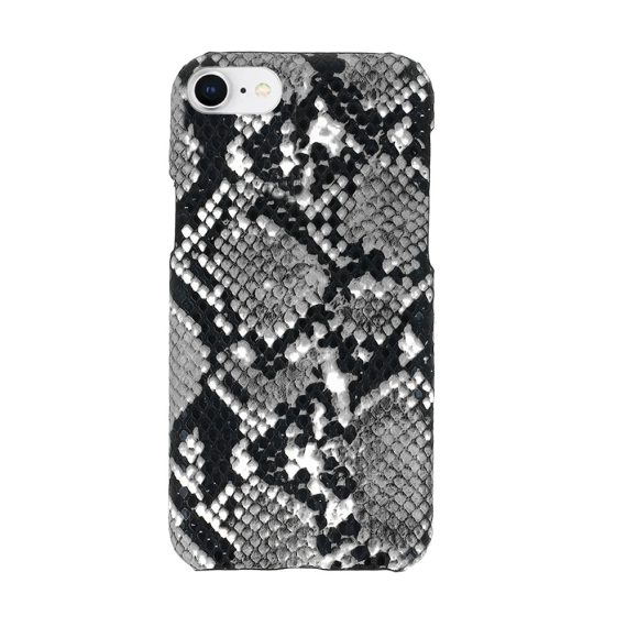 Etui do iPhone SE2020/8/7 eleganckie stylowe wężowa skóra szaro-czarne