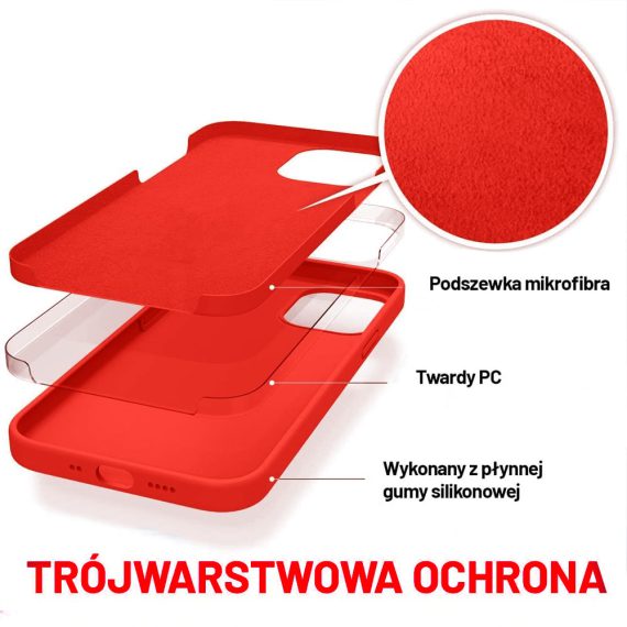 Etui do iPhone 12 silikonowe z mikrofibrą premium soft touch czerwone