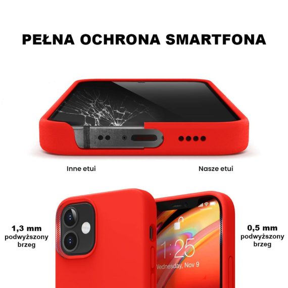 Etui do iPhone 12 Mini silikonowe z mikrofibrą premium soft touch czerwone