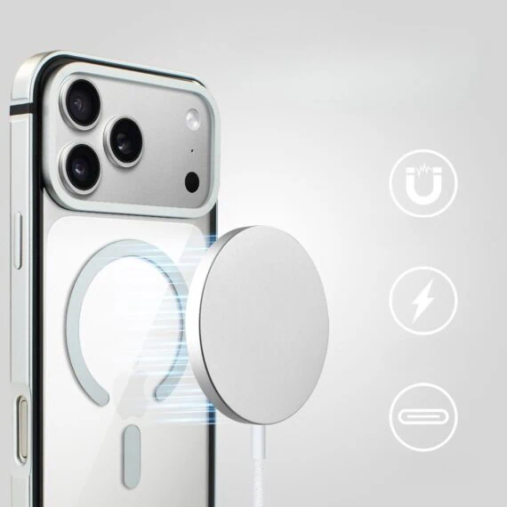 Ładowarka magnetyczna do MagSafe iPhone 17:16:15:14:13:12 (Mini:Plus:Pro:Pro Max) Qi 15W biala4