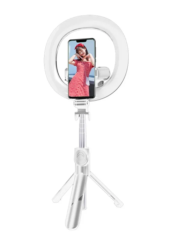uchwyt do selfie tripod z regulacją światła, pilotem bluetooth i lampą pierścieniową