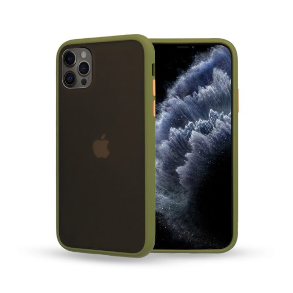 Etui do iPhone 12 Pro Max oliwkowe silikonowe z kolorowymi przyciskami