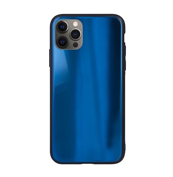 Etui do iPhone 12 Pro Max szklane z tęczowym połyskiem ciemnoniebieskie
