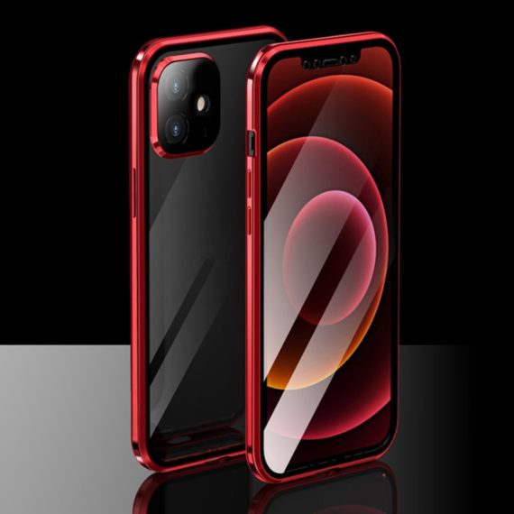 obudowa pancerna szkło hartowane przód+tył magnetyczna do iphone 12 czerwona 3