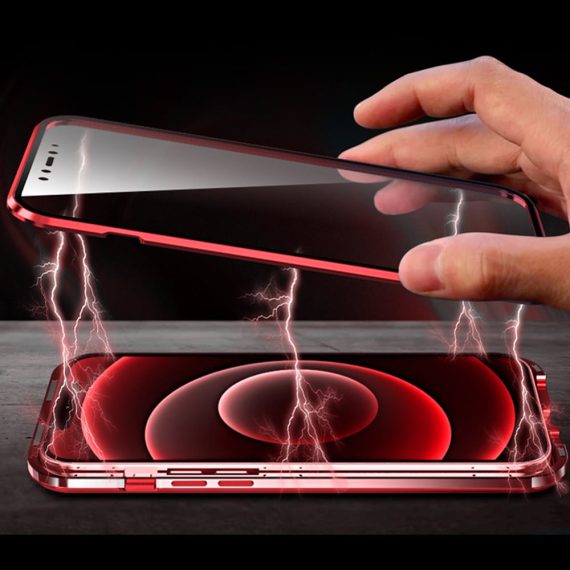 obudowa pancerna szkło hartowane przód+tył magnetyczna do iphone 12 czerwona 4