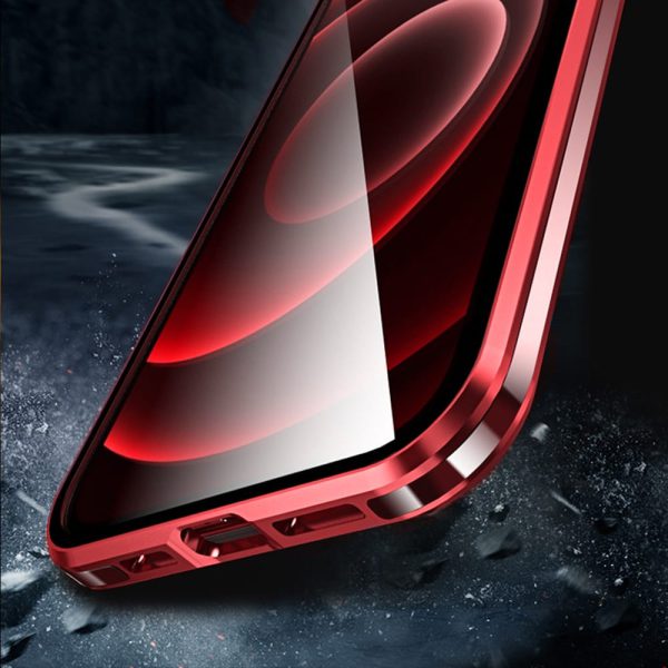 obudowa pancerna szkło hartowane przód+tył magnetyczna do iphone 12 czerwona 6
