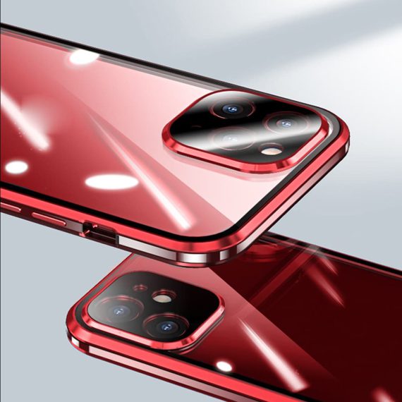 obudowa pancerna szkło hartowane przód+tył magnetyczna do iphone 12 czerwona 9