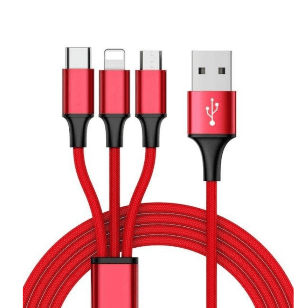 Kabel 3w1 USB – na micro USB, Lightning , USB Typ C, 1.2 metra, czerwony