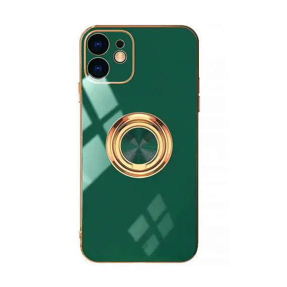 Etui do iPhone 11 eleganckie, ze złotym, metalowym uchwytem i zdobieniami, osłona na aparat, zielone deep green [PO ZWROCIE]