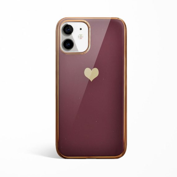 Etui do iPhone 11 luksusowe z złotym sercem i zdobieniami bordowe
