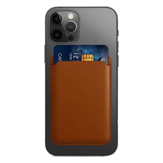 Skórzane etui portfel do iPhone 14/13/12/Pro/Plus/Pro Max/Mini MagSafe magnes na karty brązowy