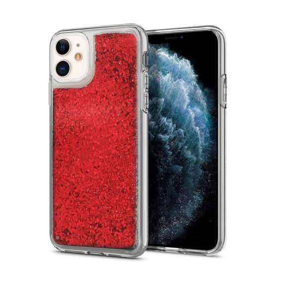 Etui do iPhone 12 przezroczyste silikonowe czerwony brokat