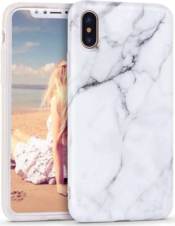 Etui do iPhone XS Max elegancki biało-czarny marmurek