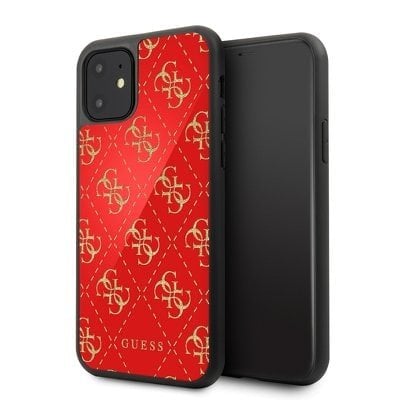 Etui do iPhone 11 silikonowe ekskluzywne czerwone ze złotym logo GUESS