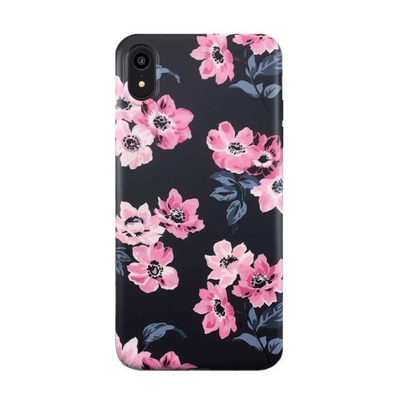 Etui do iPhone XR czarne z różowymi kwiatami