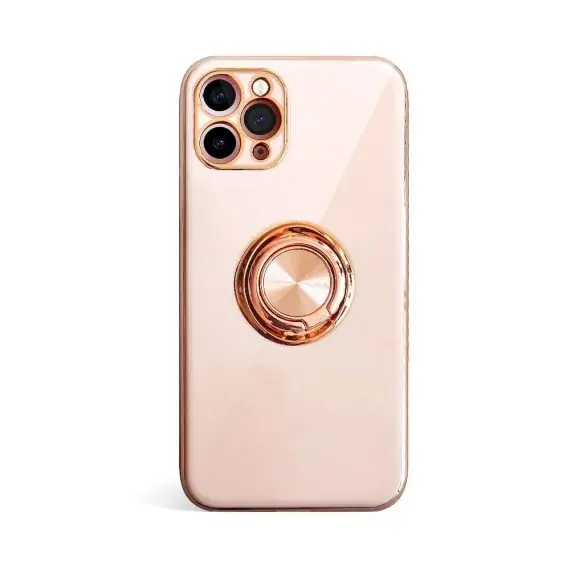 Etui do iPhone 12 Pro Max ekskluzywne z uchwytem i złotymi zdobieniami, złoty róż