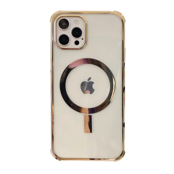 Etui do iPhone 12 Pro MagSafe Protect transparentne ze złotą ramką