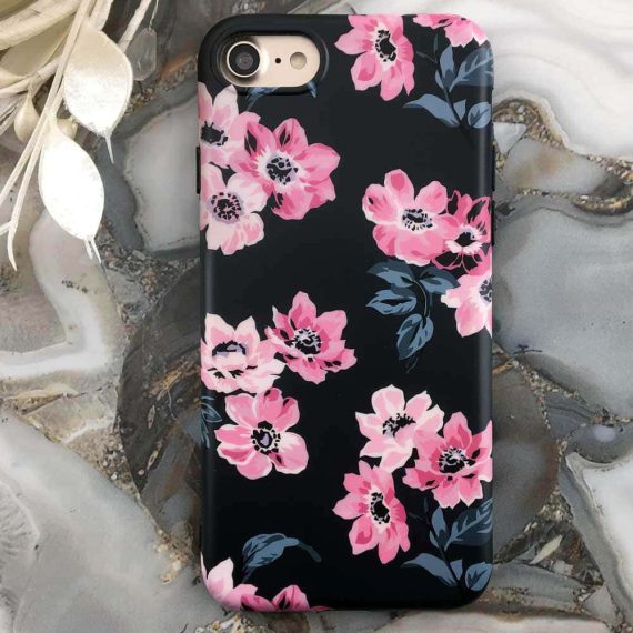 Etui do iPhone SE2022/SE2020 /8/7 czarne z różowymi kwiatami