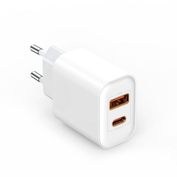 szybka ładowarka dwa porty usb + usb c pd 3a 20w, biała