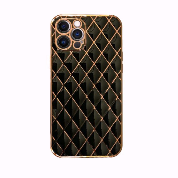 Etui do iPhone 12 Pro Max czarne węglowe ze złotym poszyciem w diamenty
