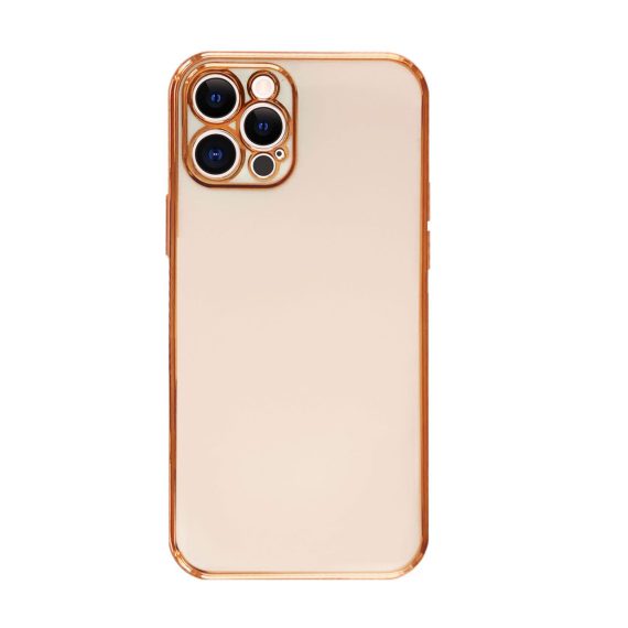Etui do iPhone 12 Pro luksusowe stylowe ze złotymi dodatkami pudrowo-różowe