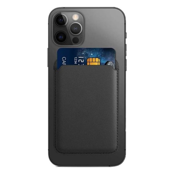Skórzane etui portfel do iPhone 13/12/Pro/Pro Max/Mini MagSafe magnes na karty czarny