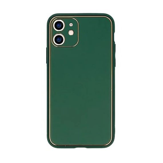 Etui do iPhone 12 Mini luksusowe subtelne zielone ze złotą ramką leśna zieleń