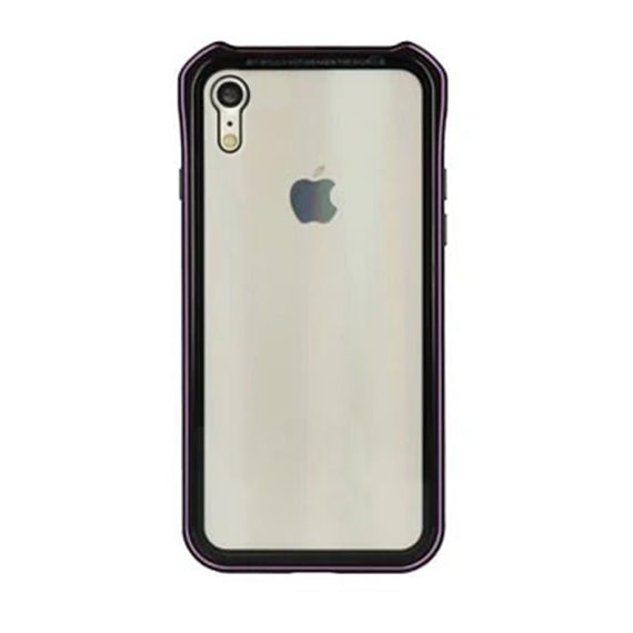 Etui do iPhone XR magnetyczne z hartowanym szkłem na tył czarno-fioletowe