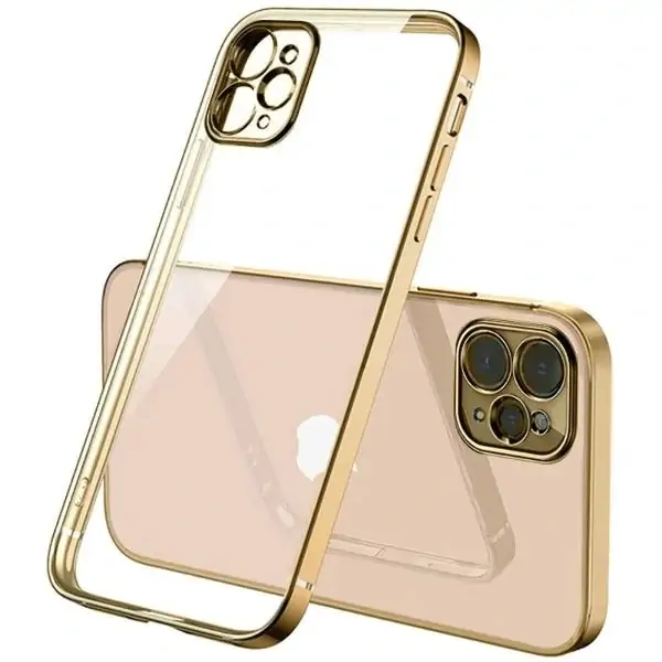 Etui do iPhone 12 Pro przeźroczyste ze złotą ramką premium gold crown osłona aparatu