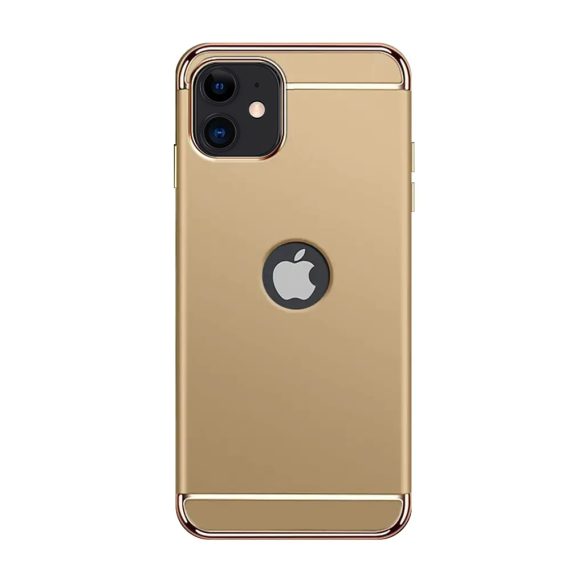 Etui do iPhone 12 eleganckie cienkie ze zdobieniami i widocznym logo, złote