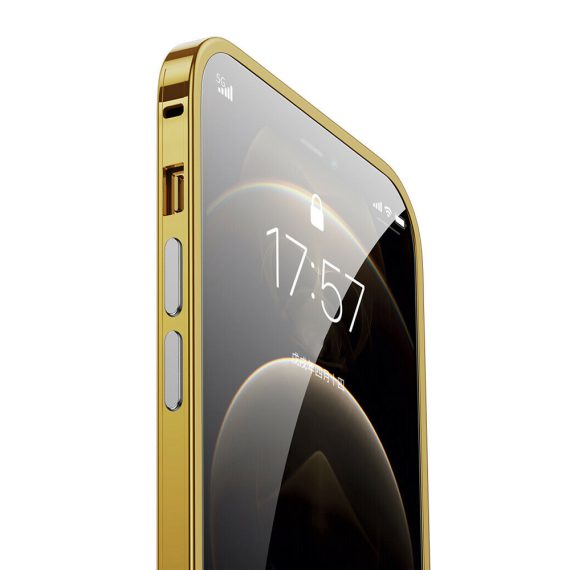 etui do iphone 12 pro ochrona aparatu ze złotą ramką