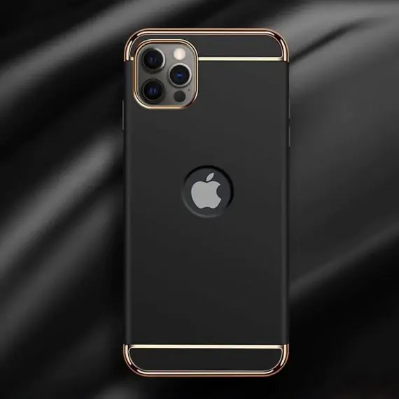 etui iphone 12 pro czarne ze złotem 3in1 2