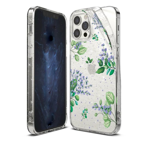 Etui do iPhone 12 Pro błyszczący brokat Crystal Quartz lilowe kwiaty