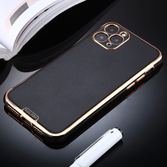 Etui do iPhone 12 Pro Max eleganckie luksusowe czarne ze złotem SULADA oryginal