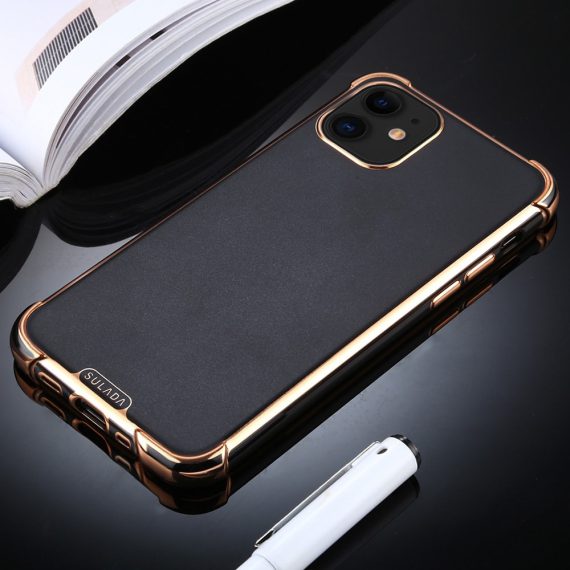 Etui do iPhone 12 Mini eleganckie luksusowe czarne ze złotem SULADA oryginal