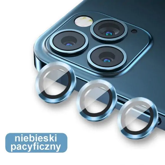 Metalowa osłona obiektywów szkło na aparat iPhone 12 Pro niebieski pacyficzny