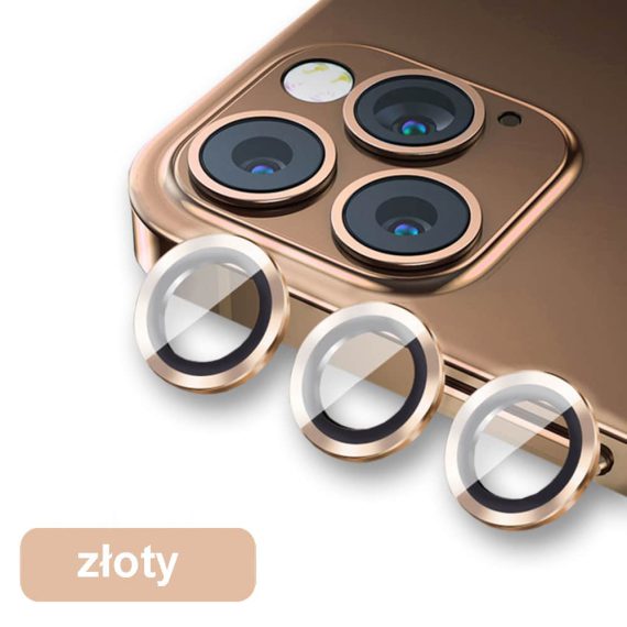 Metalowa osłona obiektywów szkło na aparat iPhone 14 Pro złote