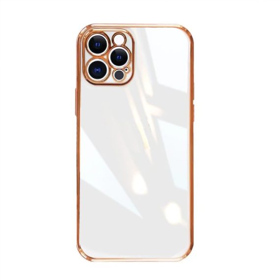 Etui do iPhone 12 Pro Max luksusowe stylowe białe ze złotą ramką